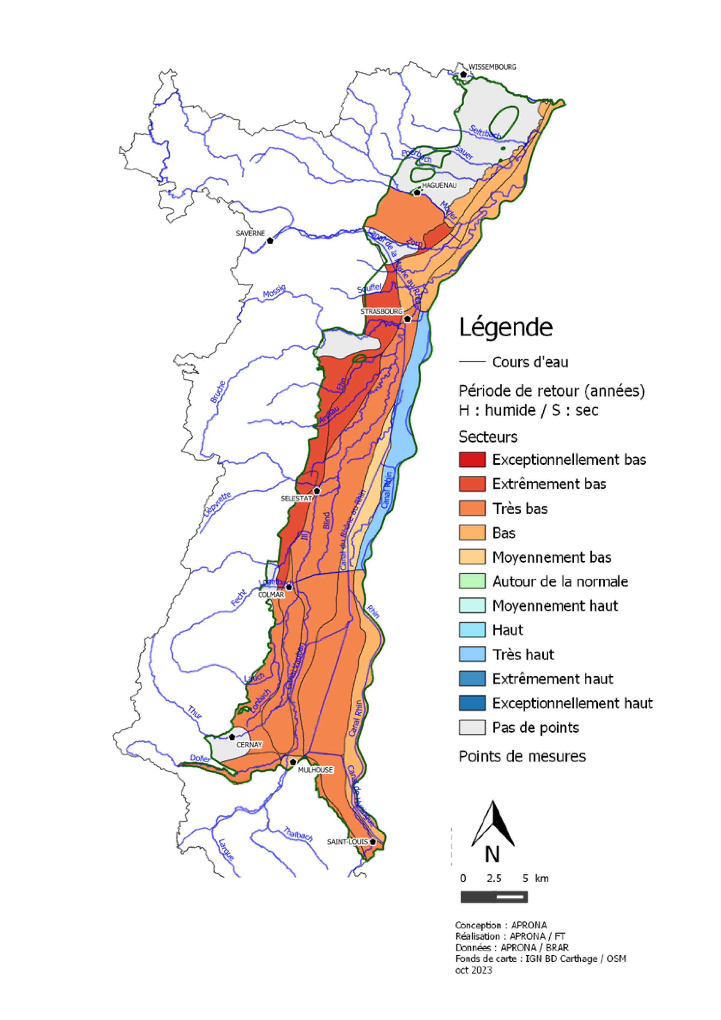 carte des niveaux moyens, été 2023
